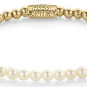 Armband mit Süßwasserperlen, goldfarbenen Steinen und Edelstahlverschluss (Rebel&Rose)