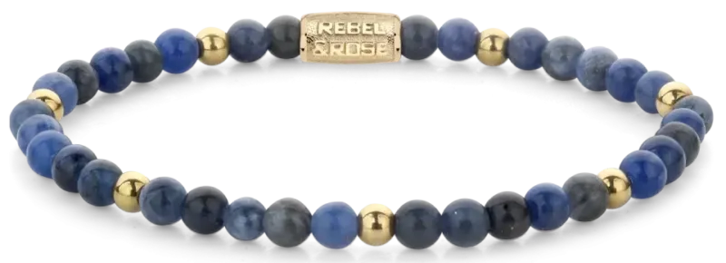 Armband mit blauen Sodalith-Perlen und Edelstahlverschluss, goldfarbene Spacer