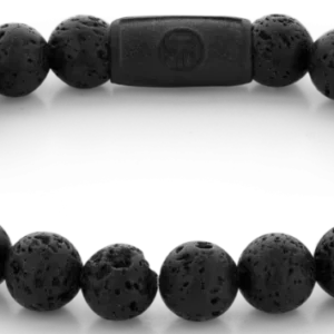 Schwarzes Edelstein-Armband mit runden 8-mm-Steinen und schwarzem Stahlverschluss