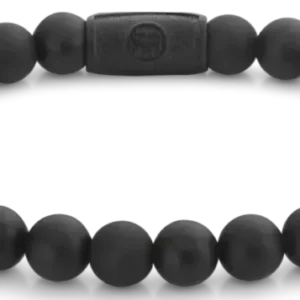 Armband mit schwarzen Edelsteinperlen und schwarzem Stahlverschluss