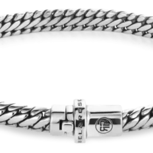 Silberfarbenes Gliederarmband mit Kettengliedern, rechteckige Schließe mit BEL&RO