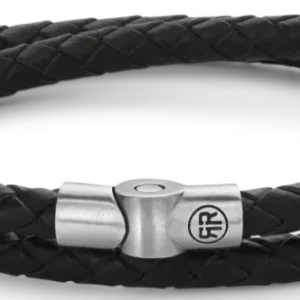 Armband aus geflochtenem schwarzem Leder mit Edelstahlverschluss
