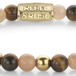 Armband mit runden Steinperlen in Beige, Braun, Grau und goldfarbenem Verschluss