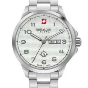 Swiss Military Hanowa Herrenuhr mit silbernem Edelstahlarmband, silbernem Zifferblatt