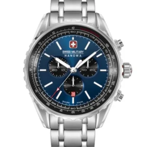 Herren-Chronograph Swiss Military Hanowa mit blauem Zifferblatt und Edelstahlarmband