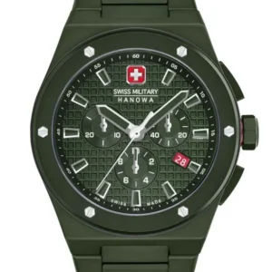 Herrenchronograph Swiss Military Hanowa mit grüner Keramiklünette und Chronografenzifferblatt