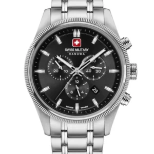 Herren-Chronograph Uhr mit schwarzem Zifferblatt und Edelstahlband