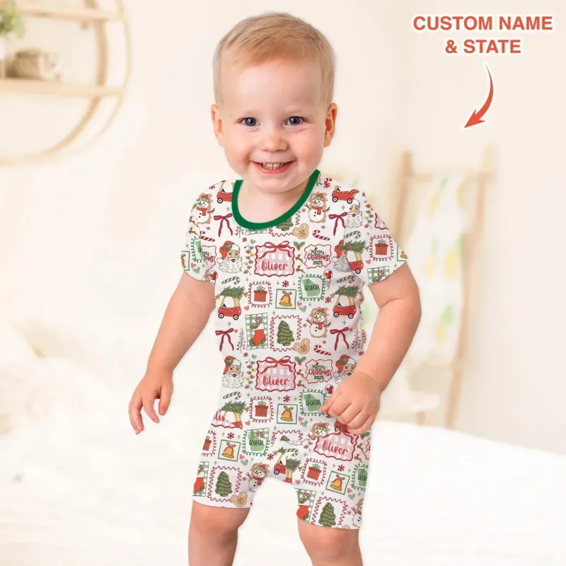 The Little Retro Dreamer Merry Christmas 2025 Two Piece Short Sleeve Shorts Pajama Set , The Little Retro Dreamer Merry Christmas 2025 Two Piece Short Sleeve Shorts Pajama Set - 12-18M