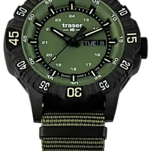 Traser P99 Q Tactical Uhr mit Trigalight, schwarzem Gehäuse, olivgrünem Textilband