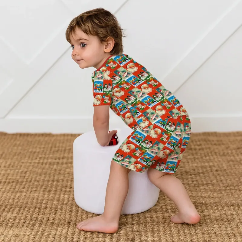 Vintage Holiday Joy Two Piece Short Sleeve Shorts Pajama Set , Vintage Holiday Joy Two Piece Short Sleeve Shorts Pajama Set - 12-18M