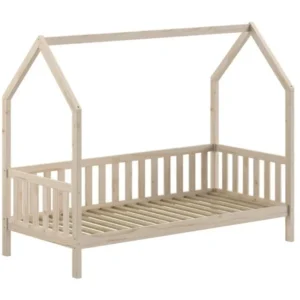 VIPACK - Lit CABANE Avec Grille 90 X 200 cm Naturel