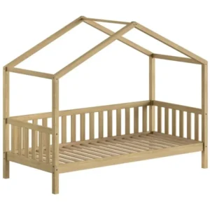 VIPACK - Lit Cabane Nature Avec Grille 90 X 200 cm Chêne - Les Petits
