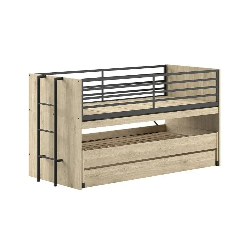 VIPACK - Lit Mi - Hauteur SAM (86) 90 X 200 cm Chêne