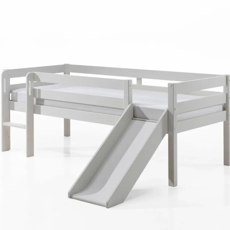 VIPACK - Lit Mi - Hauteur (H 85cm) PINO Avec Toboggan 90 x 200 cm Blanc