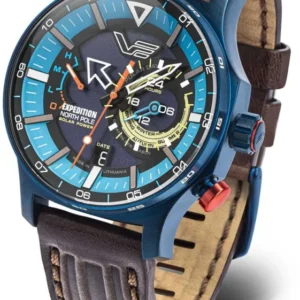 Herrenuhr mit blauem Zifferblatt und braunem Lederarmband