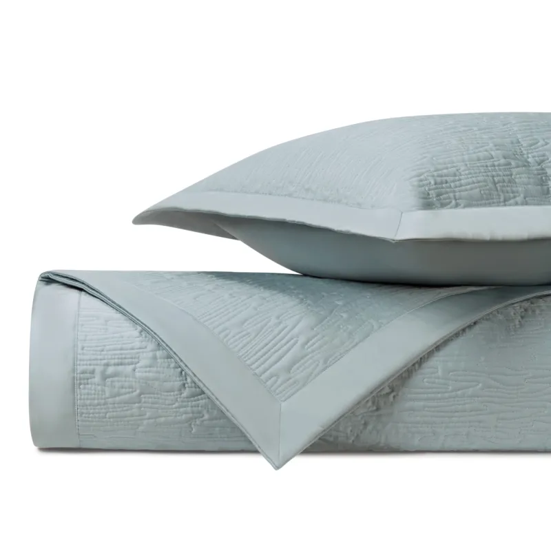 Home Treasures Wave quilted coverlet and euro sham set in mist blue matelassé.