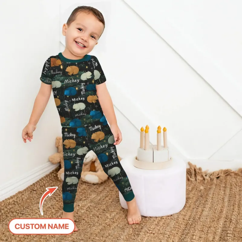 Woodland Whimsy Custom Name Two Piece Short Sleeve Pajama Set , Woodland Whimsy Custom Name Two Piece Short Sleeve Pajama Set - 12-18M