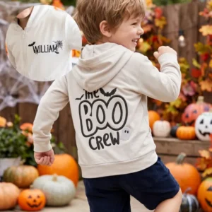 Custom Name The Boo Crew Embroidered Bamboo Zip Hoodie